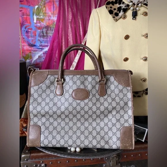 Rare Vintage GUCCI GG Monogram Tote Bag Purse Handbag Carry On Luggage Duffle GG - Picture 12 of 12